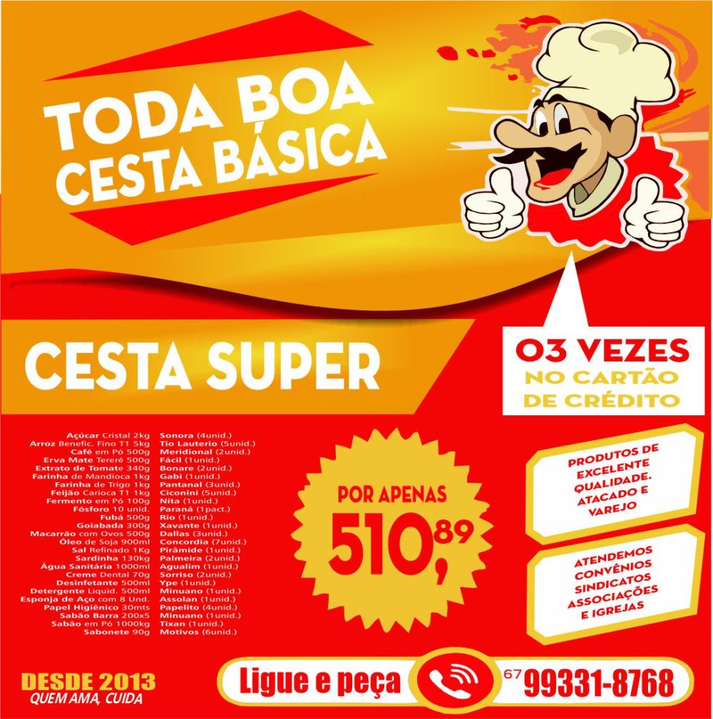 CESTA BASICA SUPER - Dê um presente delicioso. Dê uma cesta recheada dos melhores alimentos.